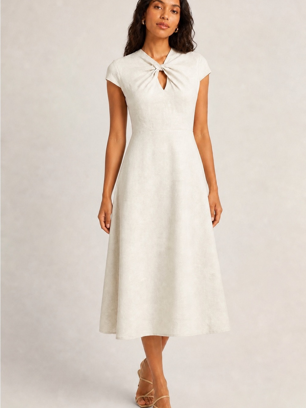 MOTF | Linen Blend A-Line Knot-Front Cap-Sleeve Dress Modern Minimal Capsule